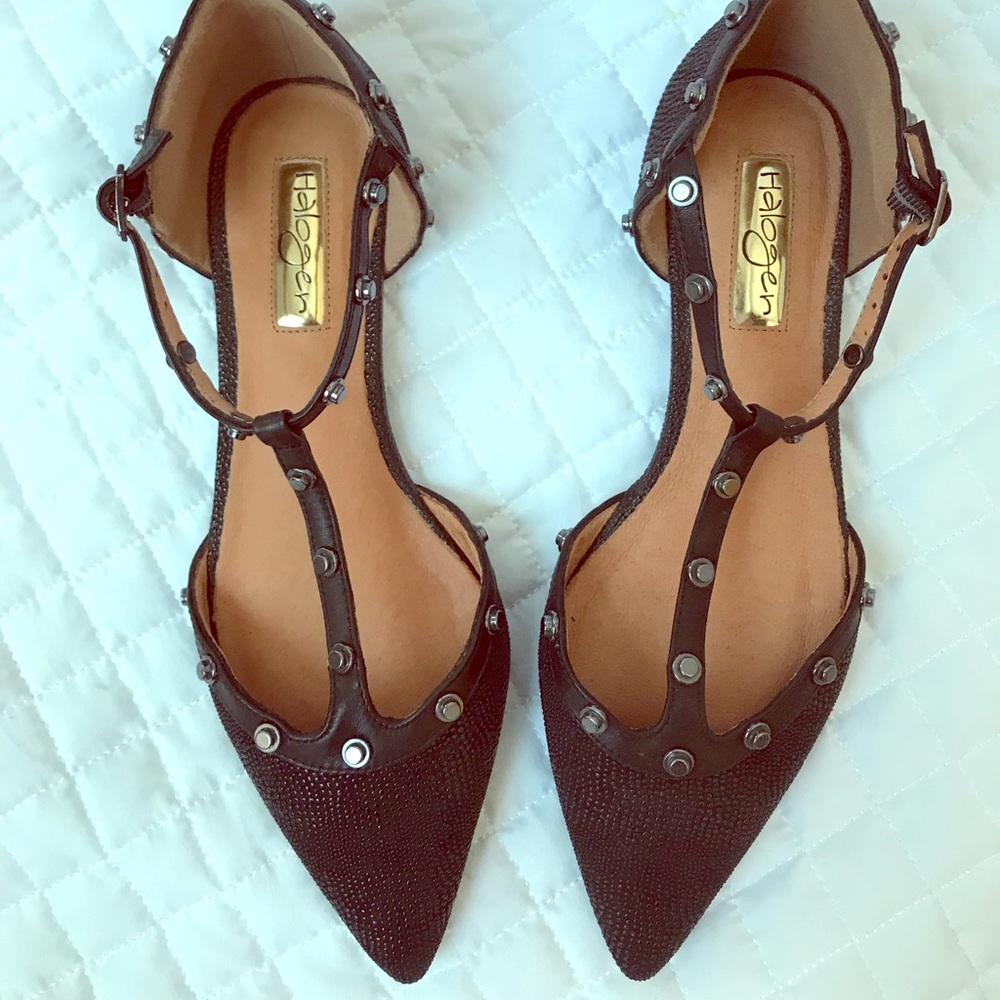 Halogen Olson stud pointy toe t-strap flats sz 6